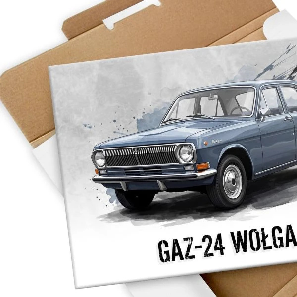 Plakat z metalu z pudelkiem GAZ-24 Wołga